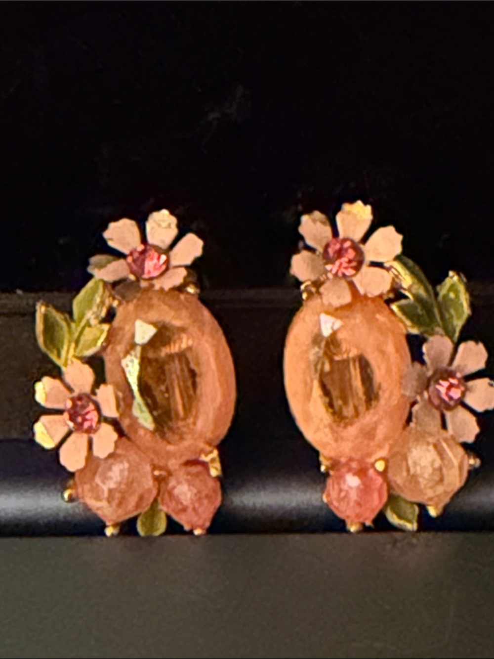 Vintage SELINI Floral Pink Crystal Statement Earrings